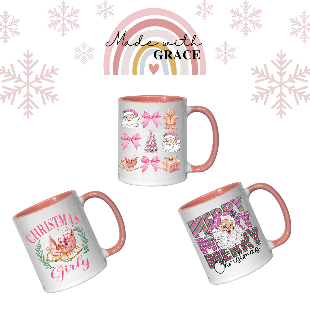 Pink Handle 11oz Ceramic Christmas Mug