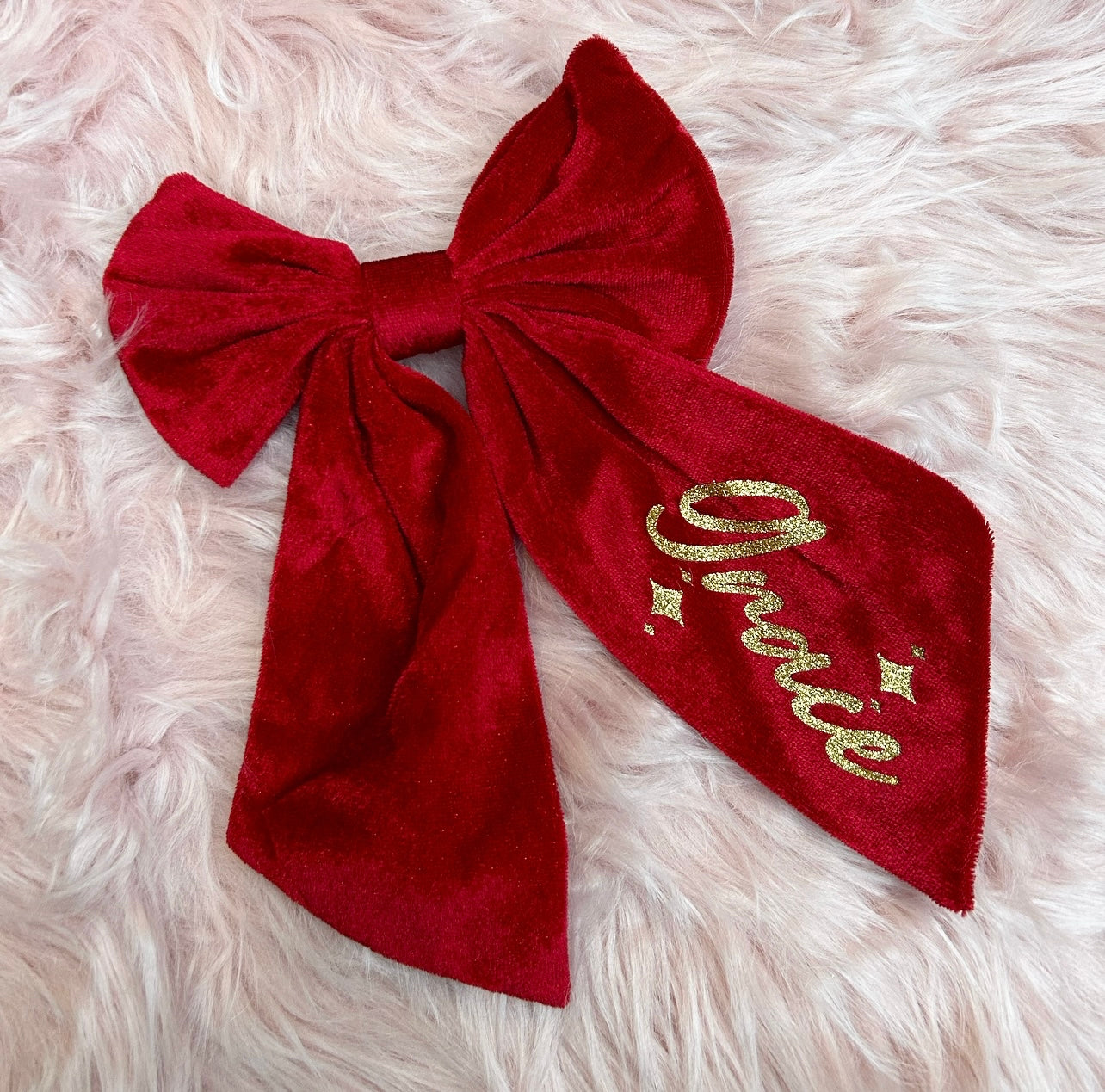 Personalised XL Red Velvet Hair Bow Made With Gracex
