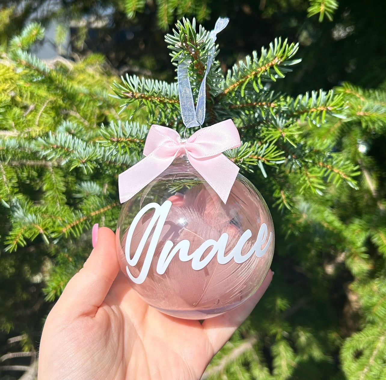 Personalised Feather 8cm Plastic Bauble Tree Decoration
