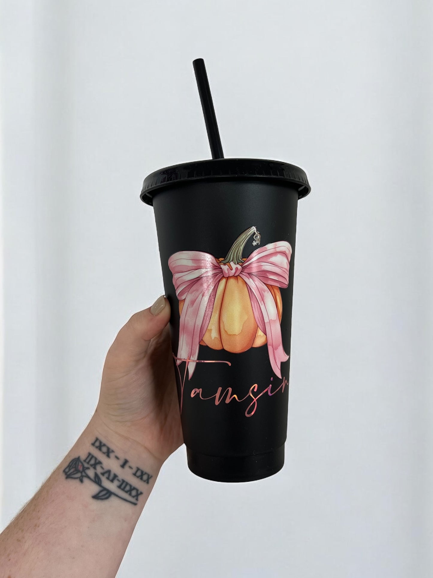 Personalised Pumpkin Bow 24oz Cold Cup