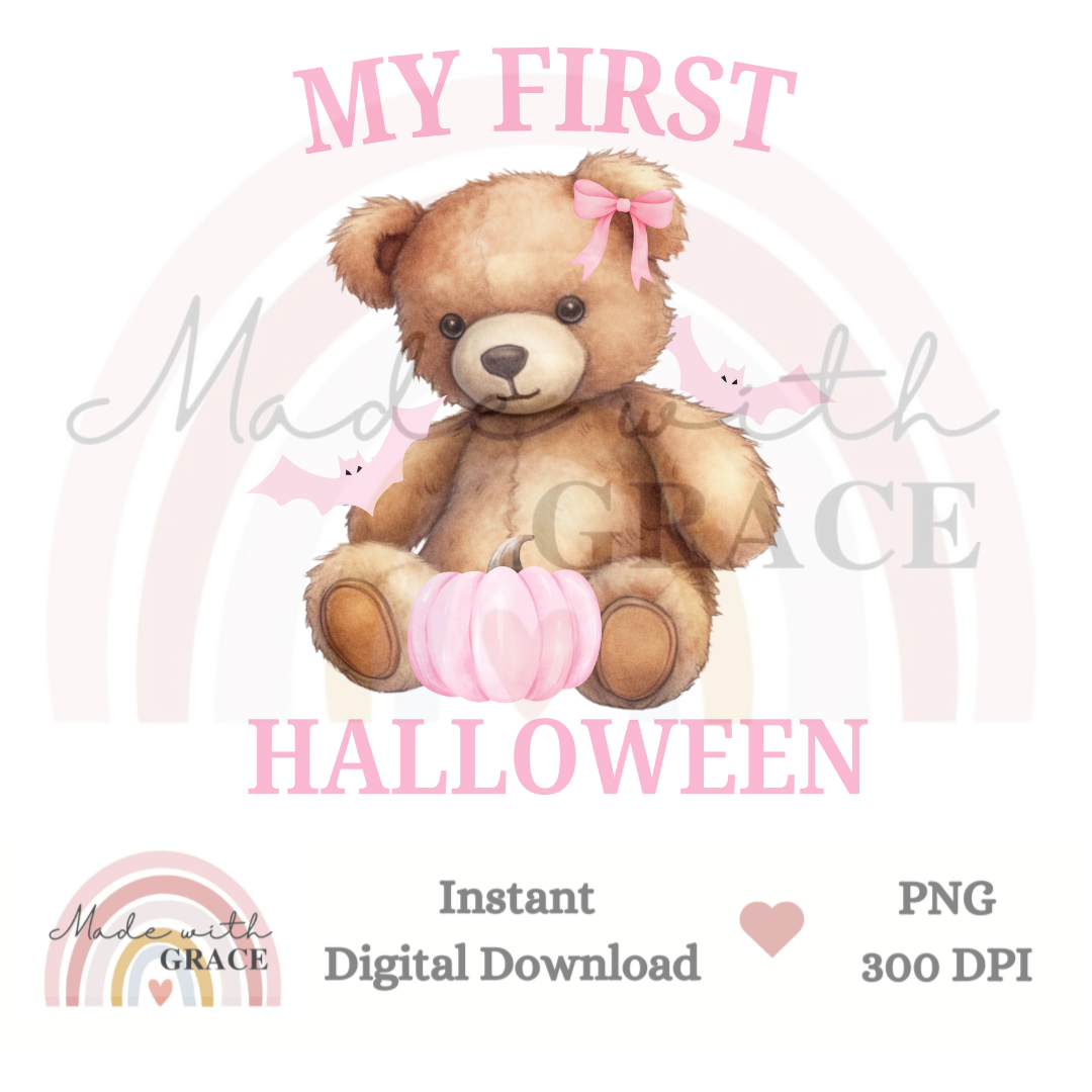 DIGITAL DOWNLOAD PNG - MY 1ST HALLOWEEN BEAR PINK