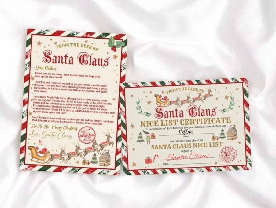 Personalised Nice List Cerficate & Letter from Santa