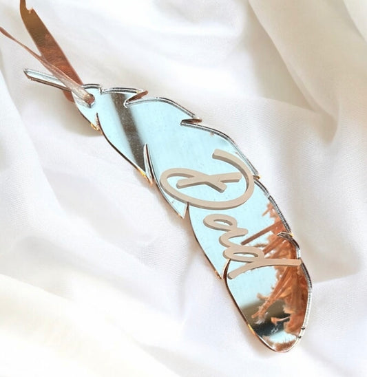 Silver Mirror Personalised Feather Decoration