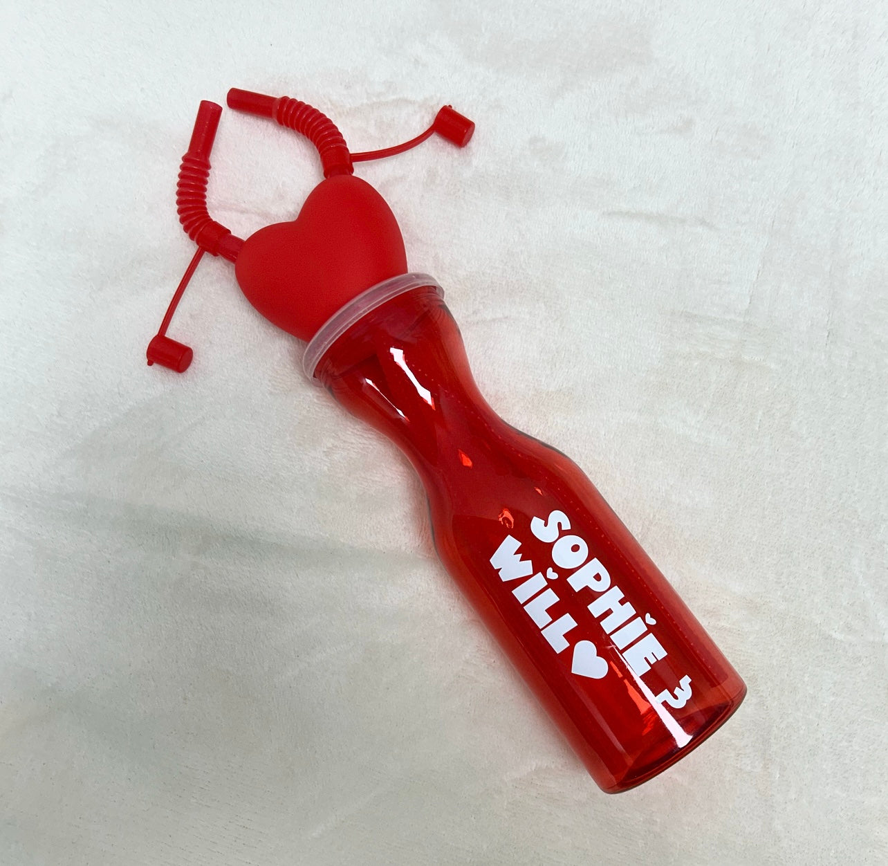 Personalised Sharing Valentine’s Drinking Bottle with 2 Straws