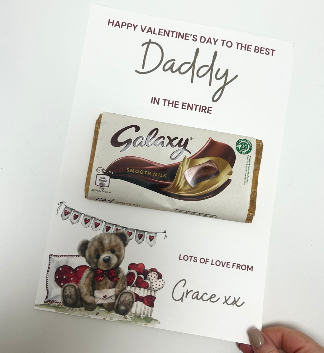 Personalised Galaxy Chocolate A4 Card *CHOCO NOT INCLUDED*