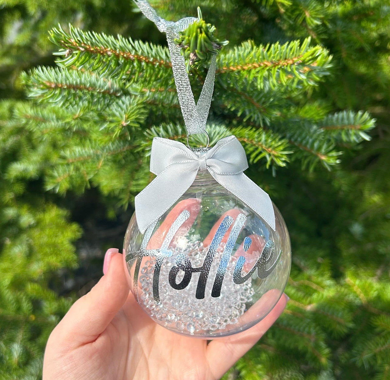 Personalised Crystal Insert 8cm Plastic Bauble