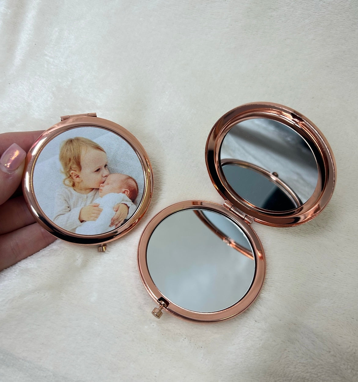 Rose Gold Photo Circle Compact Mirror