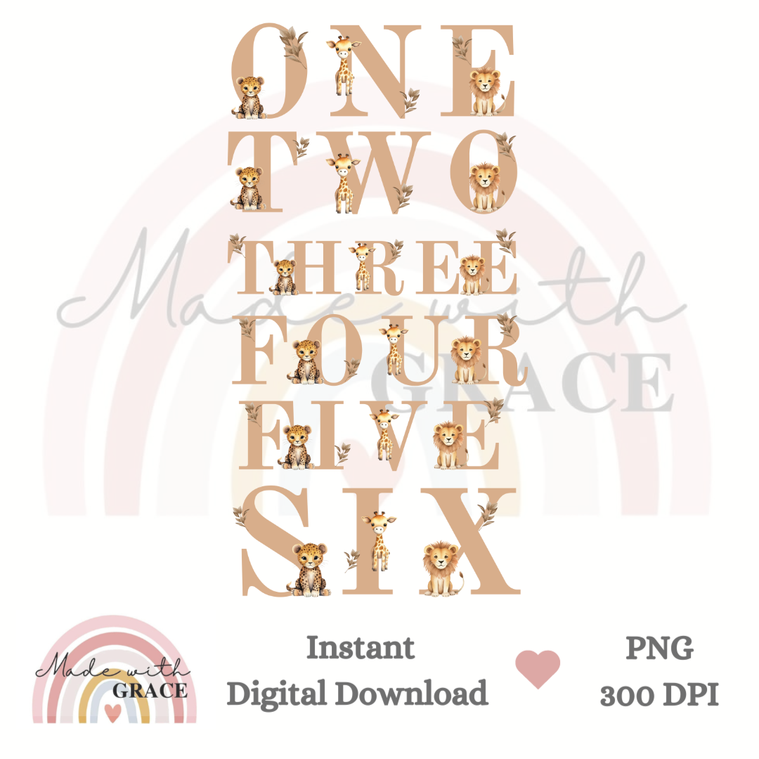 DIGITAL DOWNLOAD - Brown Safari Birthday / Number Bundle