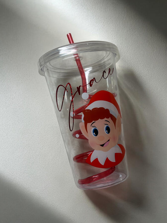 Personalised Elf Swirly Straw Cup