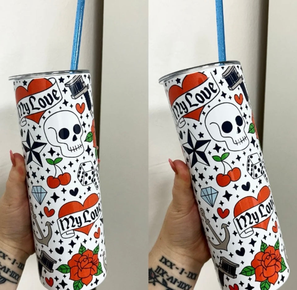 Skulls & Roses 20oz Stainless Steel Tumbler