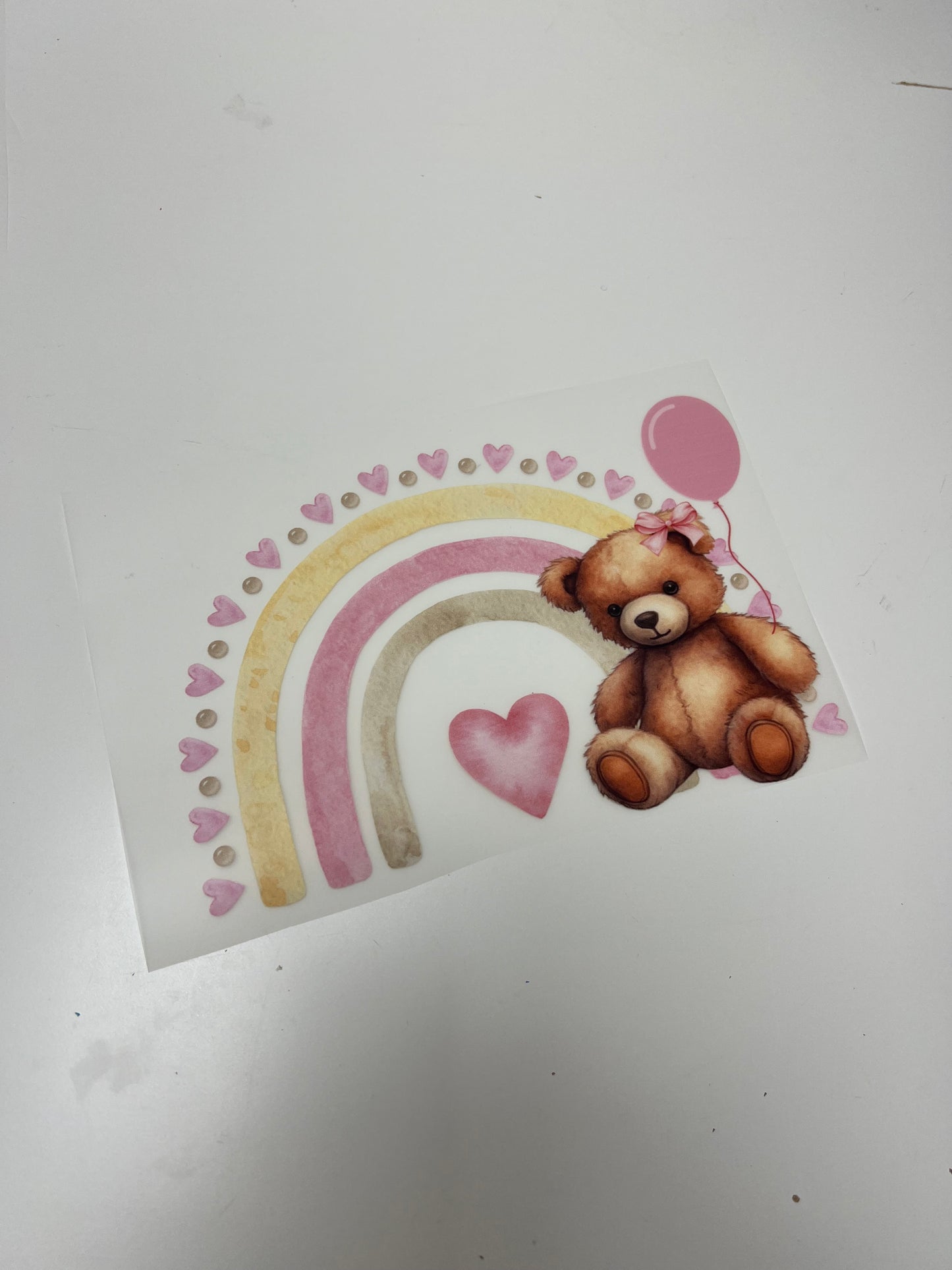 18-19cm Pink Balloon Rainbow Bear DTF Print