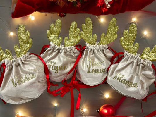 Personalised Velvet Reindeer Pouch