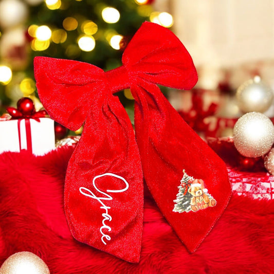 Personalised XL Red Velvet Hair Bow