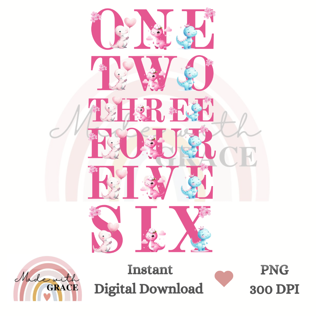 DIGITAL DOWNLOAD - Pink Dino Birthday / Number Bundle