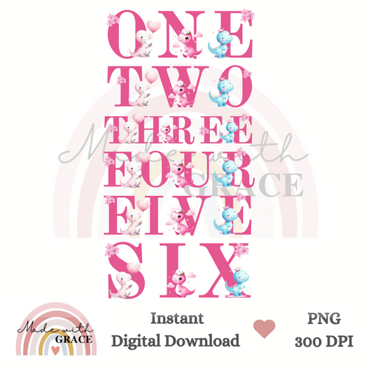 DIGITAL DOWNLOAD - Pink Dino Birthday / Number Bundle