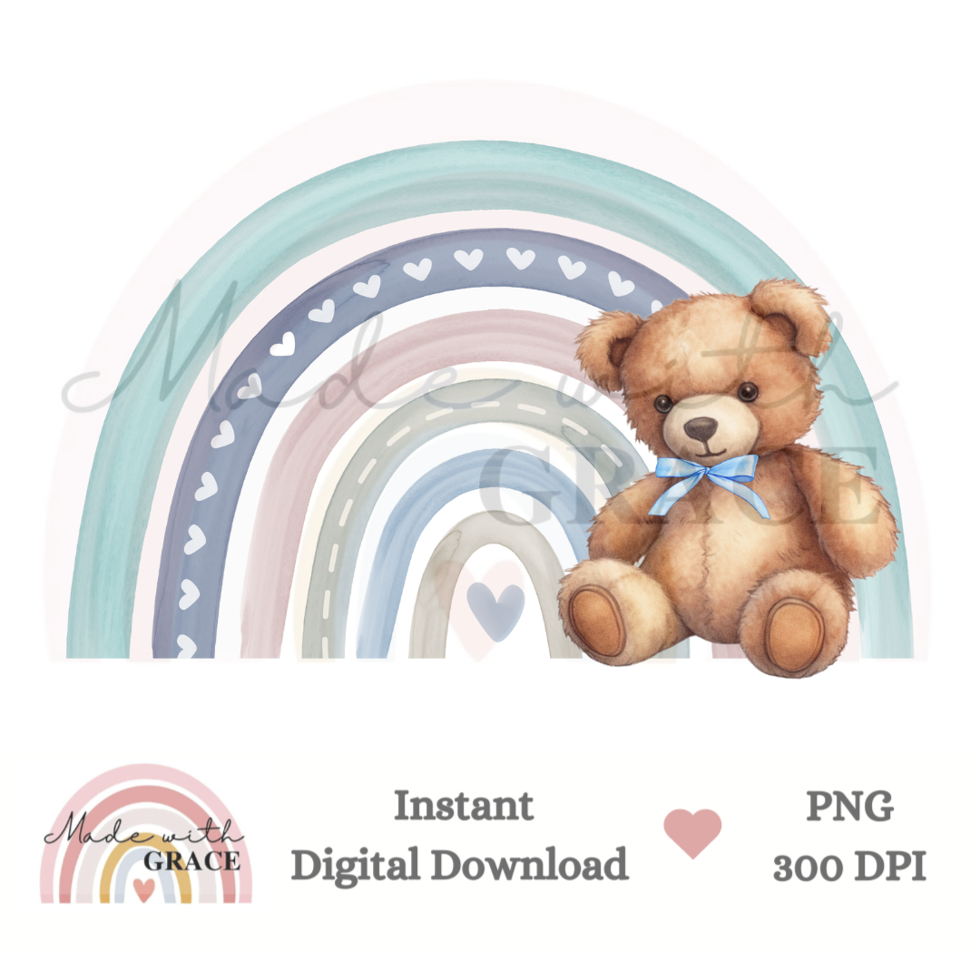 DIGITAL DOWNLOAD PNG - Blue Rainbow Bear