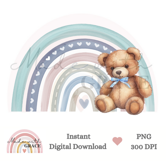 DIGITAL DOWNLOAD PNG - Blue Rainbow Bear