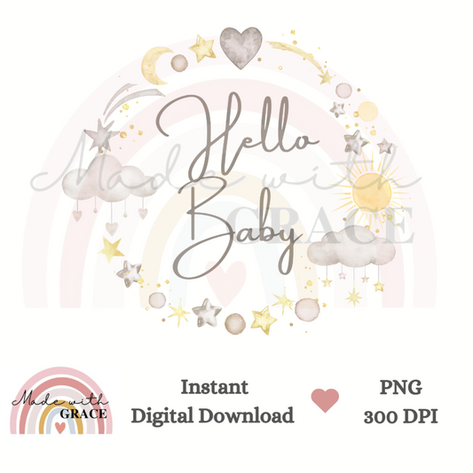 DIGITAL DOWNLOAD PNG - Hello Baby Neutral