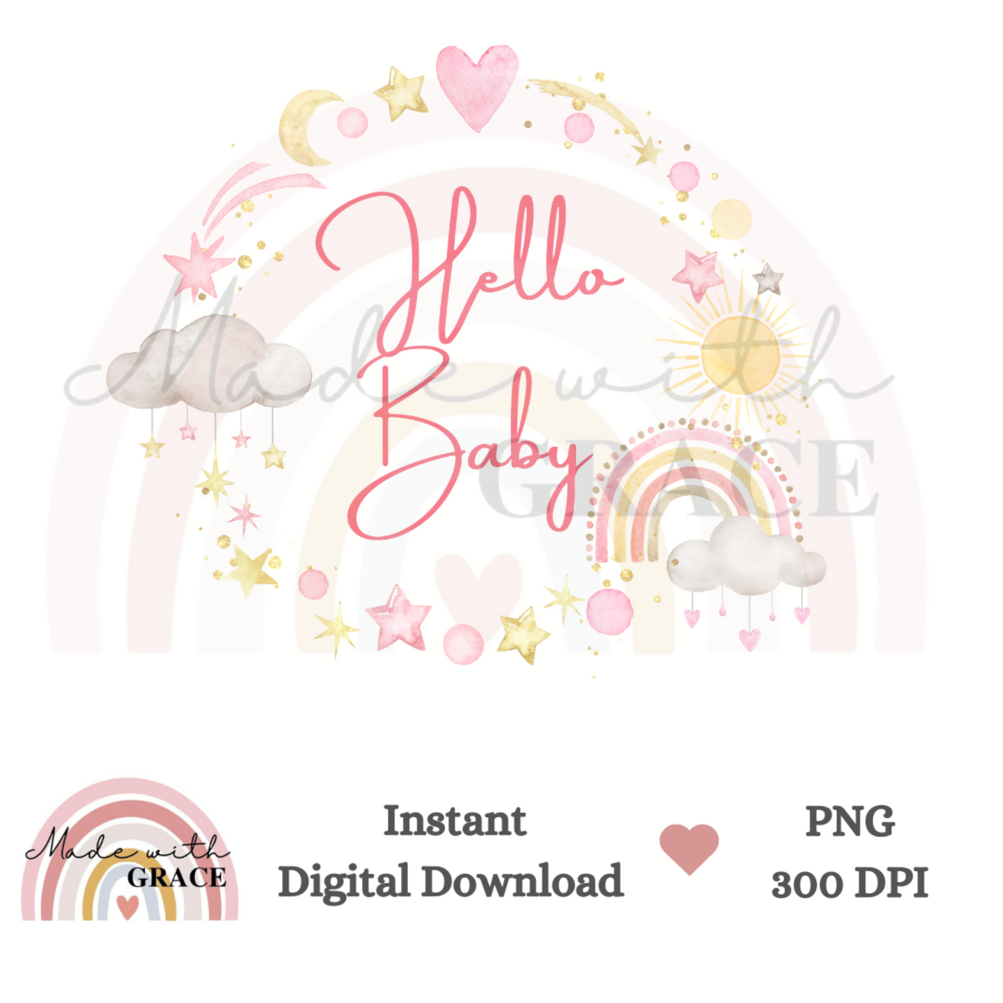 DIGITAL DOWNLOAD PNG - Hello Baby Pink