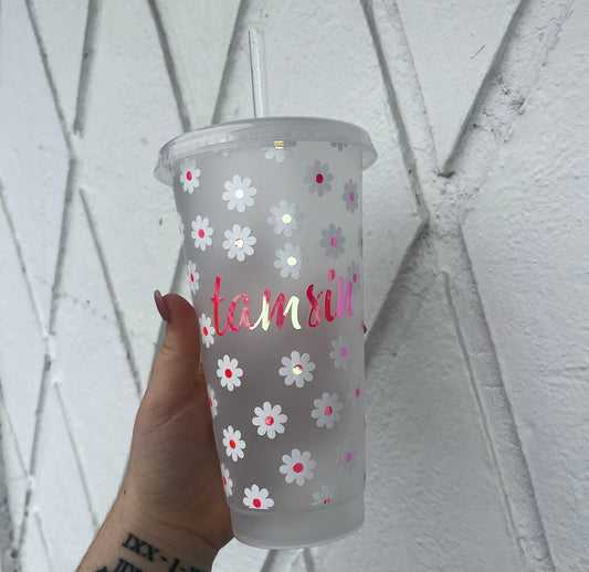 White & Pink Holo Daisies 24oz Cold Cup