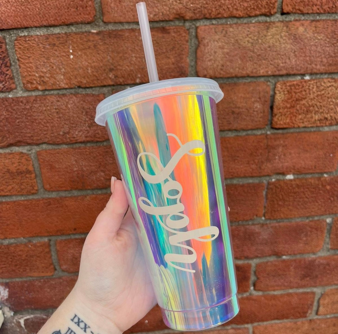 Personalised Holographic Iridescent 24oz Cold Cup – Made With Gracex