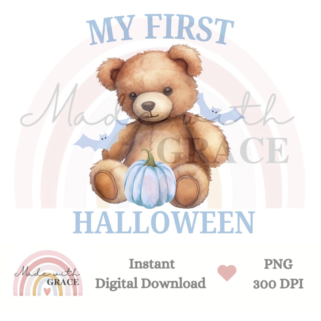 DIGITAL DOWNLOAD PNG - MY 1ST HALLOWEEN BEAR BLUE