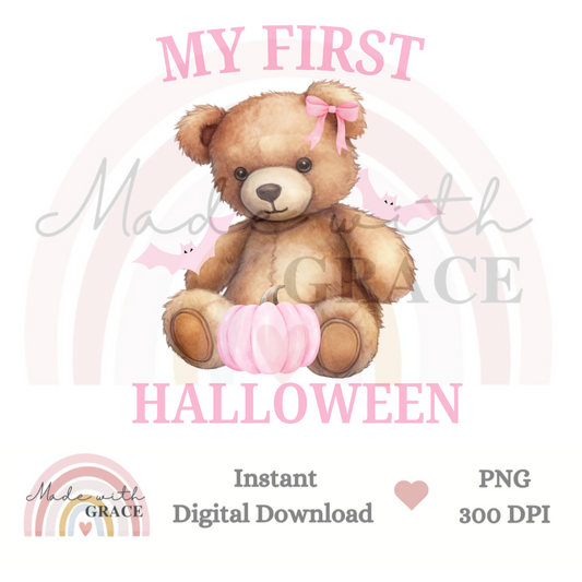 DIGITAL DOWNLOAD PNG - MY 1ST HALLOWEEN BEAR PINK