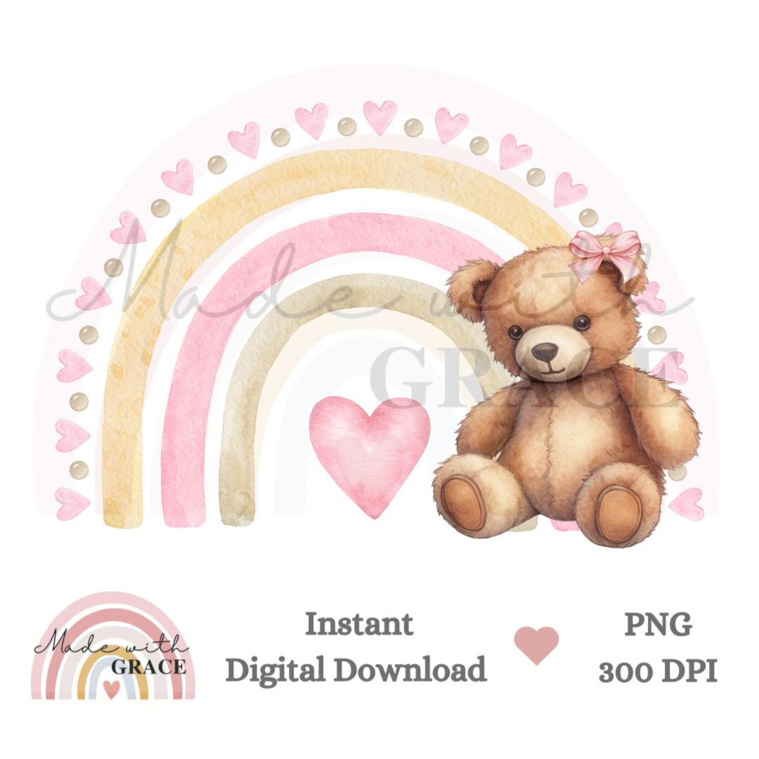 DIGITAL DOWNLOAD PNG - Pink Rainbow Bear