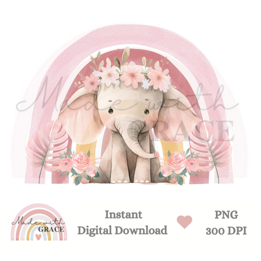 DIGITAL DOWNLOAD PNG - Pink Rainbow Elephant