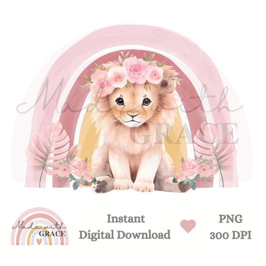 DIGITAL DOWNLOAD PNG - Pink Rainbow Lion