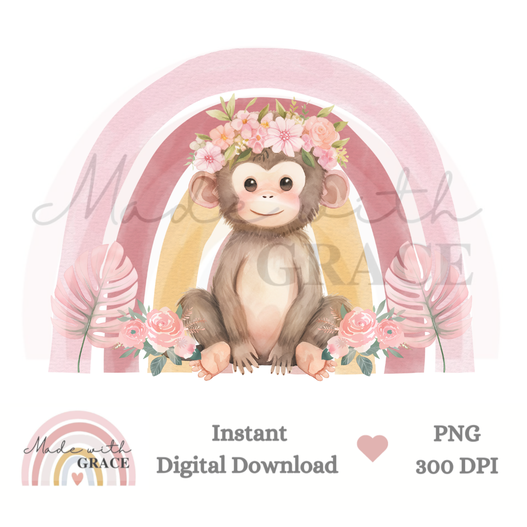 DIGITAL DOWNLOAD PNG - Pink Rainbow Monkey