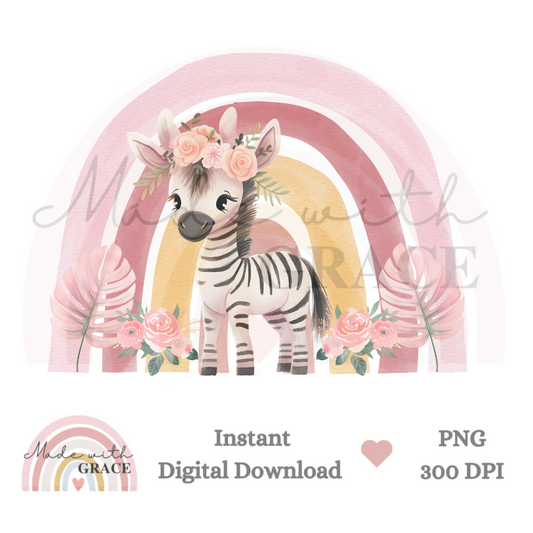 DIGITAL DOWNLOAD PNG - Pink Rainbow Zebra