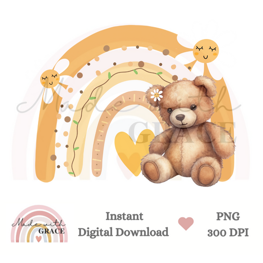 DIGITAL DOWNLOAD PNG - Daisy Rainbow Bear