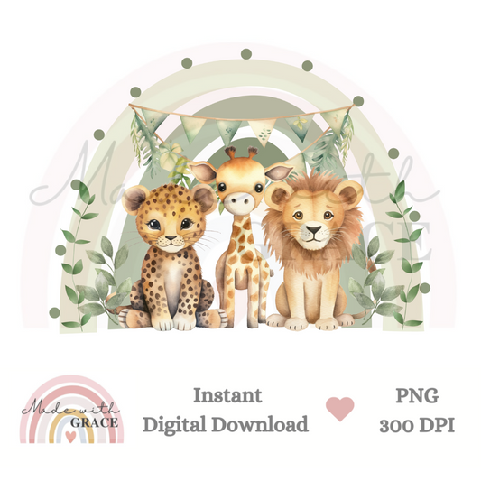 DIGITAL DOWNLOAD PNG - Safari Animal Rainbow